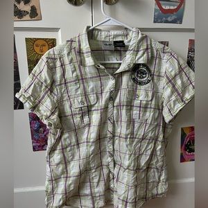 Vintage Harley Davidson Purple and Green Short Sleeve Button Down